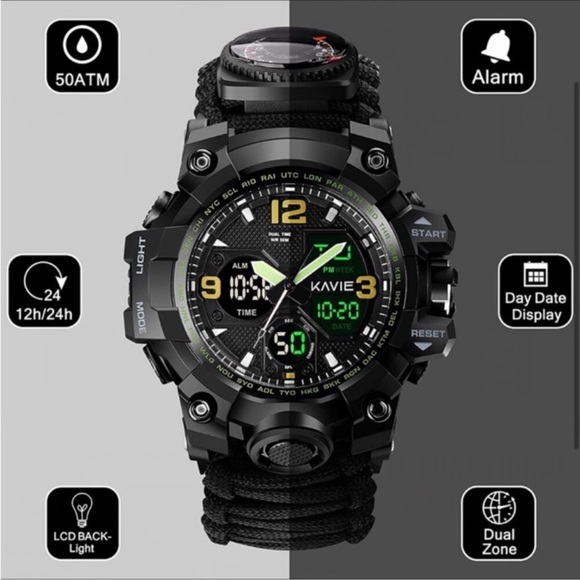 23-in-1 Survival Military Digital Watch, Mens Tactical Multi-Functional New - Picture 5 of 5
